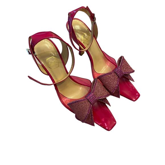 Nalebe Dimante PVC Pumps Bow Crystal Embellished Ankle Strap Square Top Pink 36 - Picture 4 of 16